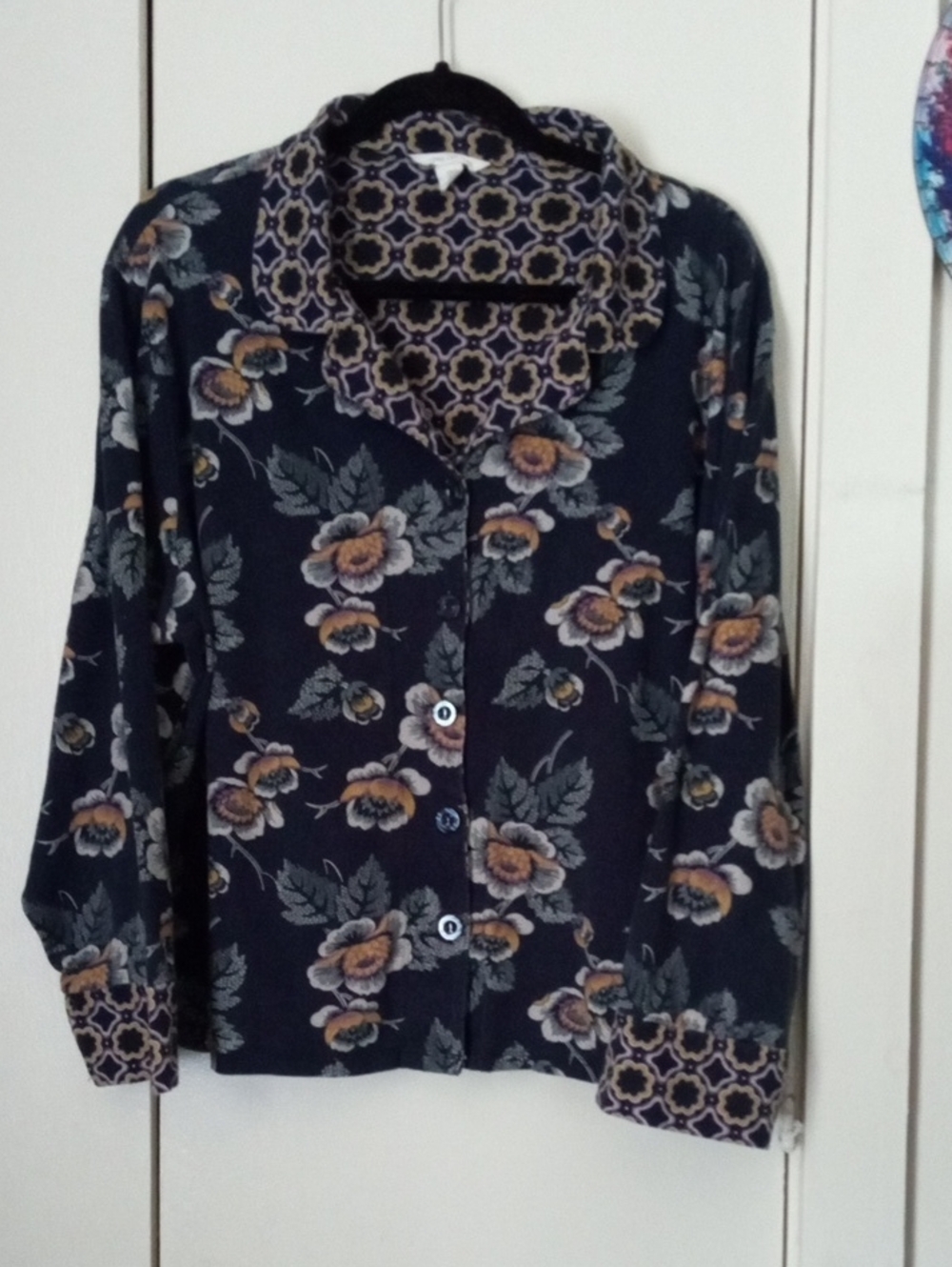 Vera Bradley Plus Size Navy Floral Cotton Button-Front Shirt XXL
